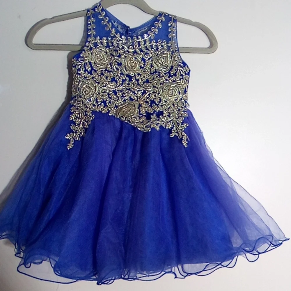TIP  Top Royal Blue Floral Appliqué Tulle Dress Size 4 Girl (4-5) Years